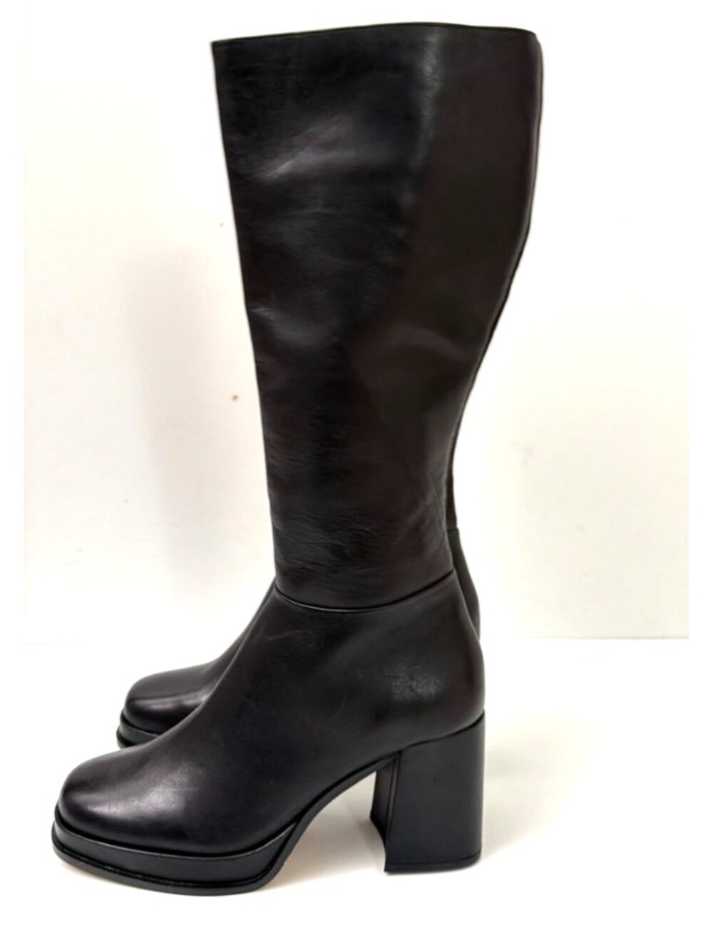 Steve Madden Women’s Sz 10 M Black Leather Knee-High Platform Block Heel New